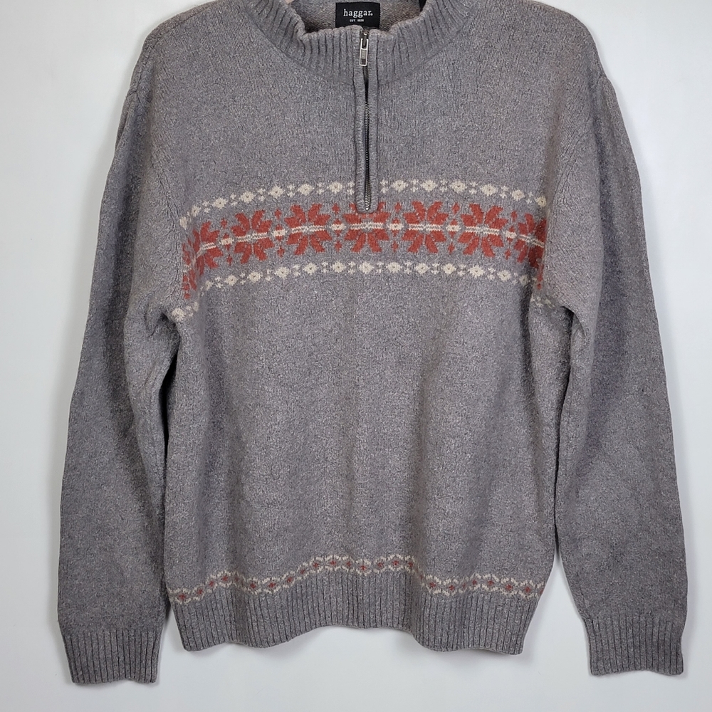 Haggar Lambswool Blend Fairisle Mock Neck Half Zip Sweater, EUC, size XL